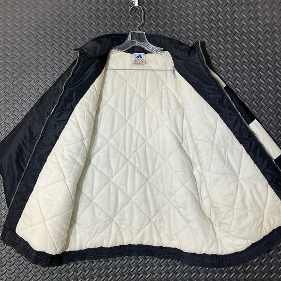 VTG Adidas Jacket Black White Colorblock Spellout Insulated 3 Stripe Mens Medium - Picture 4 of 7